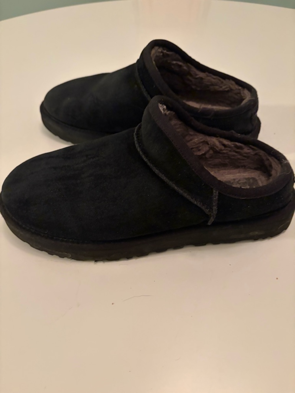 UGG Black Suede Fur-Lined Slip-On Slippers
